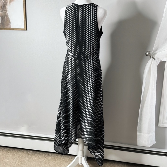 Michael Kors Georgette Dress Handkerchief Hem Black White Ombre Dot Print Size 2 - Picture 4 of 16
